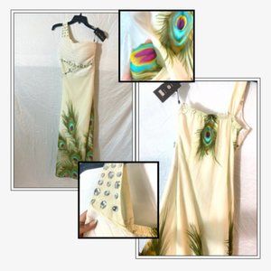 Peacock Formal Maxi One-Shoulder Chiffon Dress Gown Size M